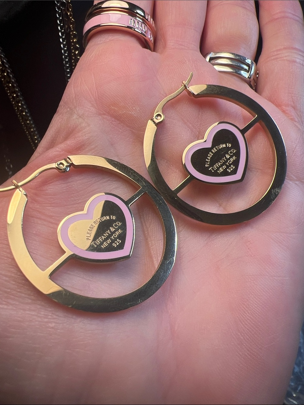 Gold Hoop Earrings with Pink Heart
